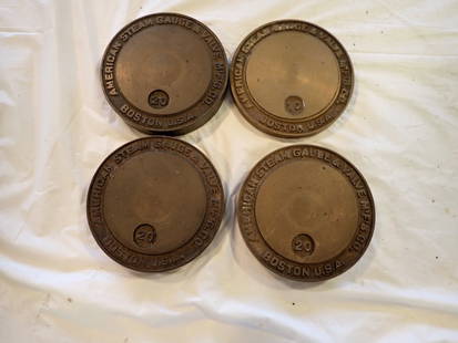 4 Brass Steam Pressure Testing Plates: 3 marked "20" & one marked "10"