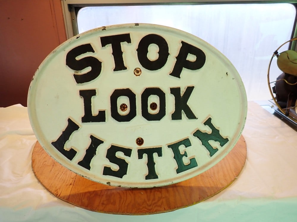 "Stop Look Listen" Cast Iron Railroad Sign (1 of 4)