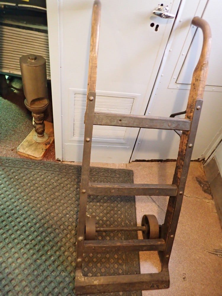 Railroad Freight Dolly: 41"L x 19 1/8", marked "Fairbanks", normal wear for age.