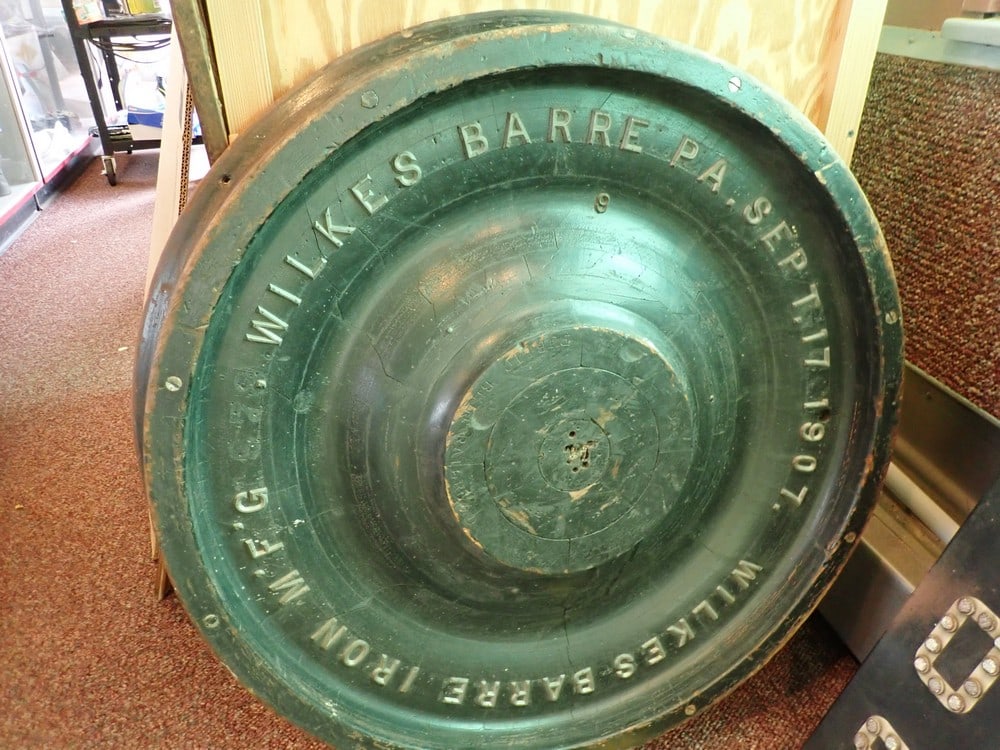 Wheel Mold for Freight Car: Marked "Wilkes Barre PA" "Sept. 17, 1907"Wood has some splitting29 3/4 Dia.