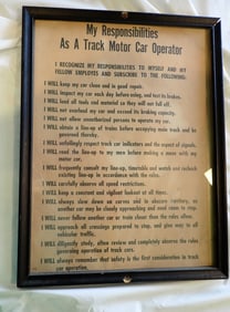 "Track Motor Car Operator Responsibilities" Sign