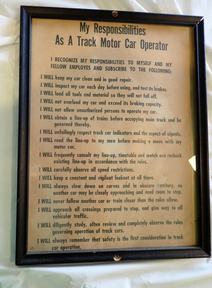 "Track Motor Car Operator Responsibilities" Sign (1 of 4)