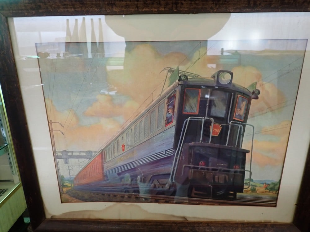 P.R.R. Electric Engine Print: Some water damage on matt, frame shows wear23H x 29W