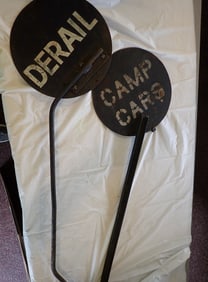 Metal "Derail" & "Camp Cars" signs
