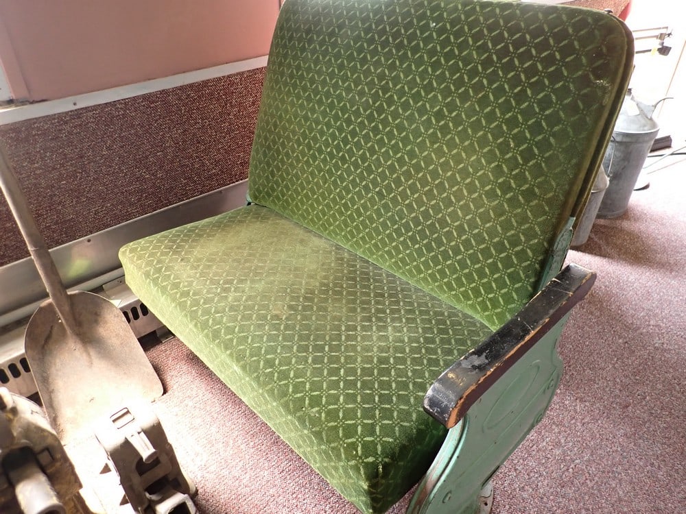 Antique R.R. Passenger Car Seat: Felt seat with Iron base, has normal wear to seat cover & frame41'H 42"W 28"D