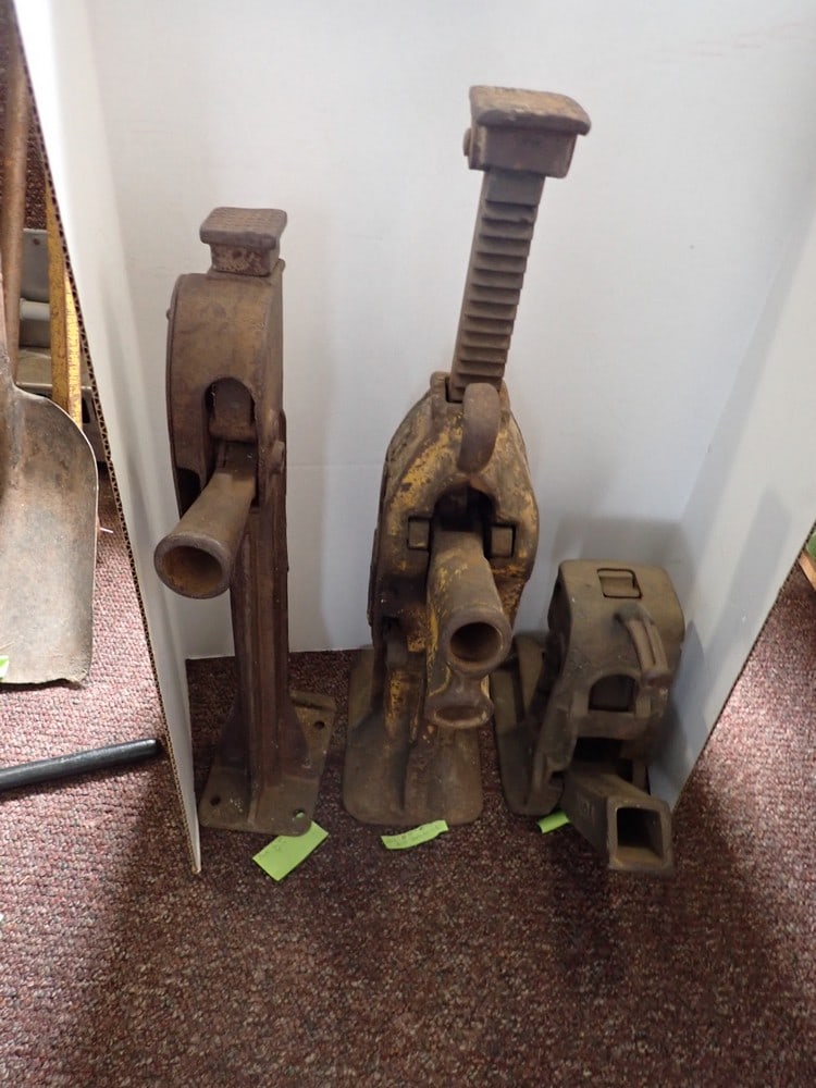 3 Railroad Metal Jacks: One 28"H, One 25 1/2", One 11"