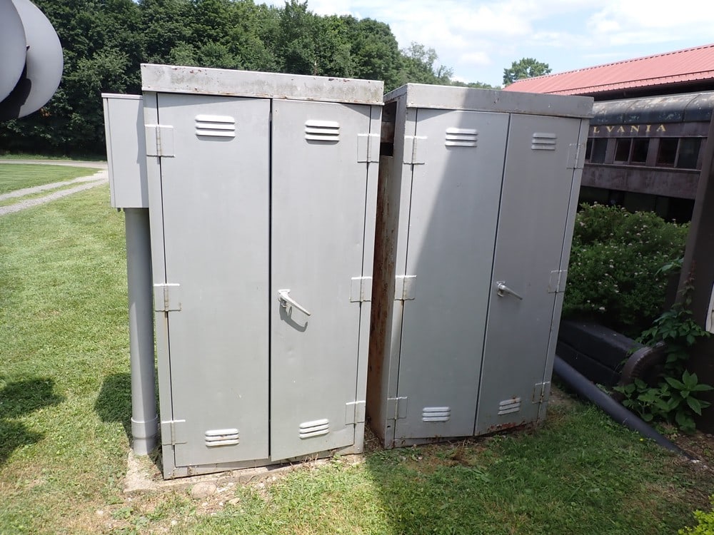 Wooden goat cart: 44" long (excluding handle) x 25" wide x 30" high, handle is 48" long and appears to be newer wood, new bolt attaches handle to cart.