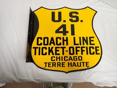 "U.S. 41 Coach Line" Flanged Ticket Office Sign