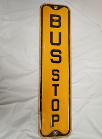 Yellow Metal "Bus Stop" sign