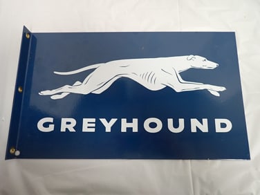 "Greyhound Bus" double-sided flange sign