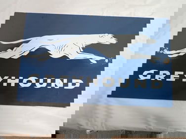 "Greyhound" double-sided metal sign