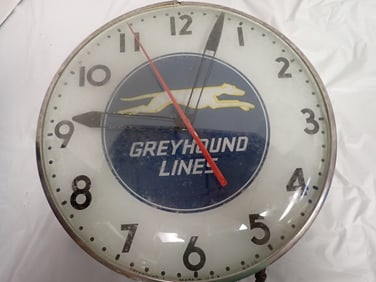 "Greyhound Lines" telechron advertising clock