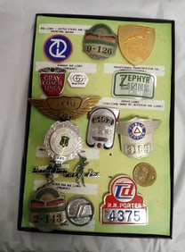 "Peter Pan Cincinnati Railway" & other Badges Display