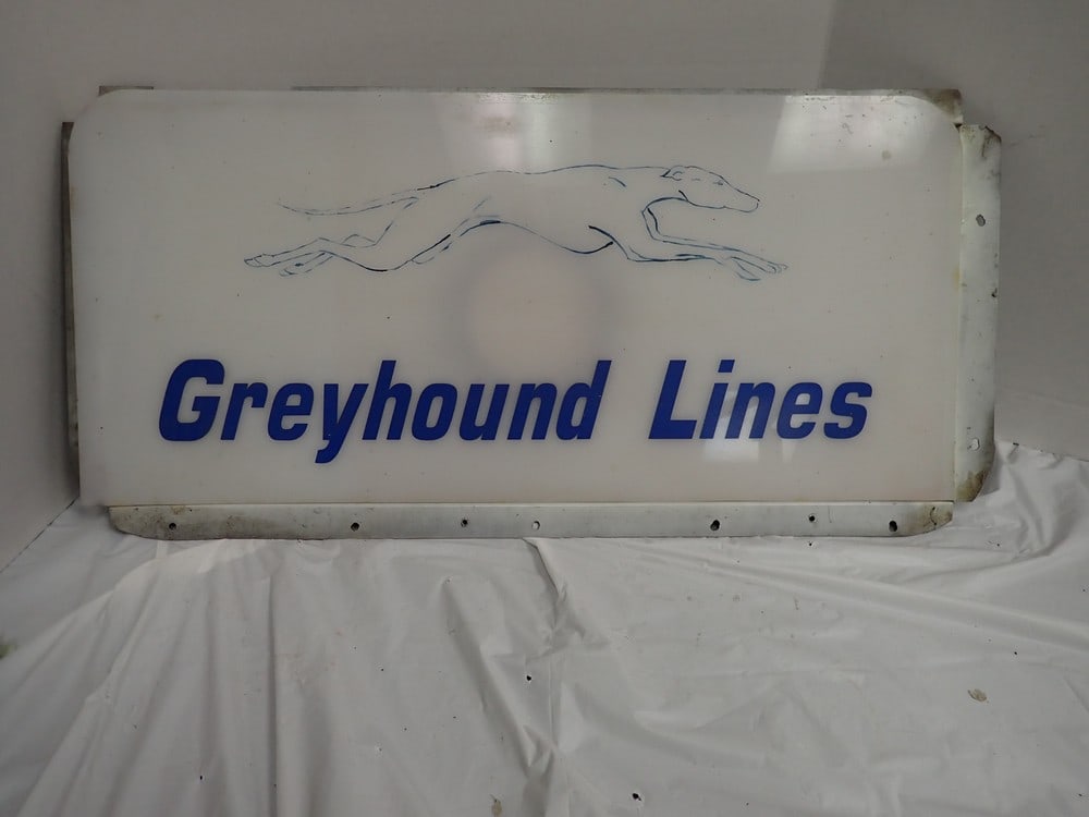 "Greyhound Lines" Lucite light up sign: Lucite sits loosley on metal frame, frame 14H x 29L