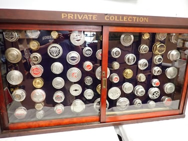 Early Hubcap Collection in Wooden Display Case