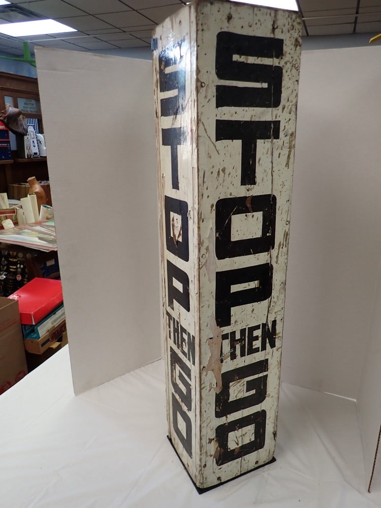 Vintage Wooden "Stop Then Go" 4-sided sign (1 of 6)