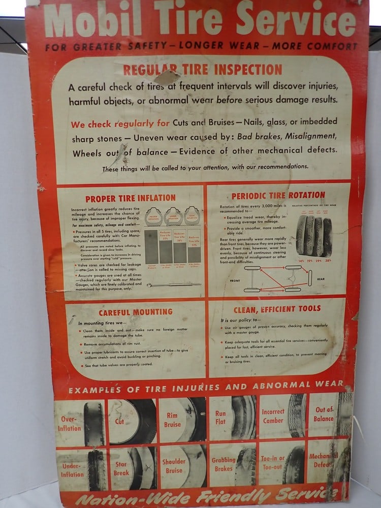 "Mobile Tire Service" Poster: Tire Injuries & Abnormal Wear" Paper Poster mounted on board, 39 3/4 x 24