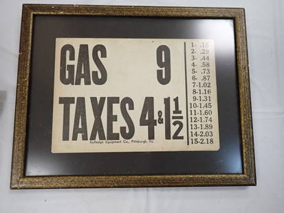 Gas Pump Price sign 9.4, Q 1 1/2" sign: "Ruttledge Equipment Co. Sign 5 1/4" x 7 1/2", frame 8 1/2H x 10 3/4W