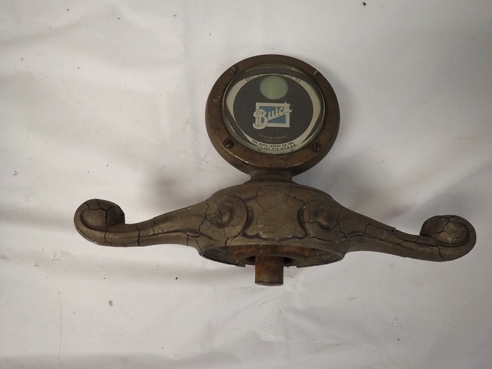 "Buick" Hood Ornament Gauge Steam Pressure: has some cracking 5"H x 8"L