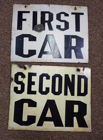 2 Enamel Trolley Car signs