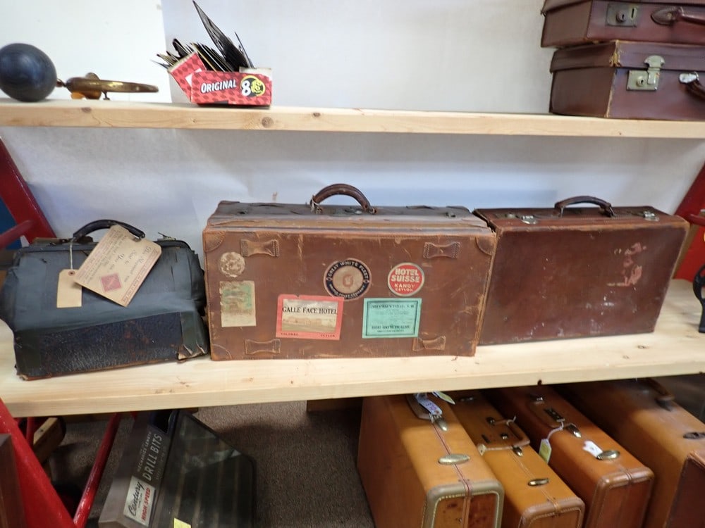 Antique Leather Suitcases & Satchel (1 of 9)