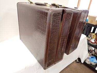 2 Vintage Leather Alligator Design Suitcases