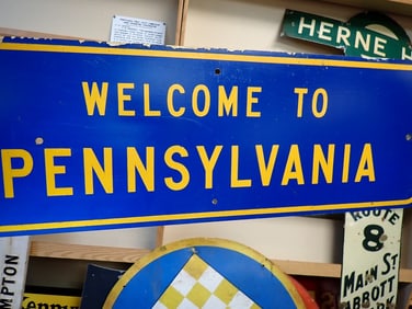 "Welcome to Pennsylvania" metal sign