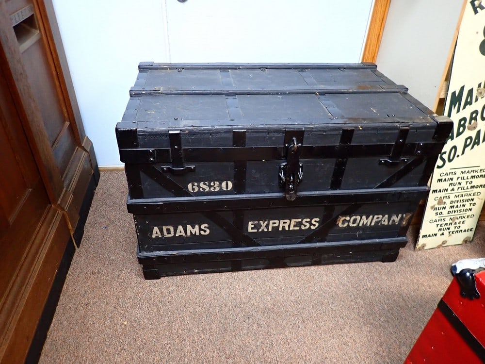 "Adams Express" Steamer Trunk: Stenciled "Adam Express Company" 40 x 24 x 25