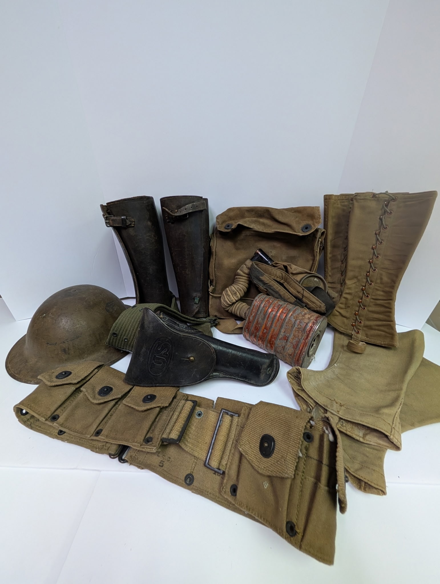 W.W.I. Doughboy Helmet, Gas Mask, etc. (1 of 4)