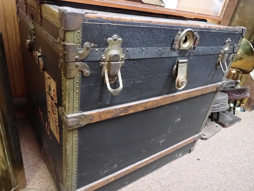 Steamer Trunk: Marked "E.M. Gregg, Pittsburgh", 28"H x 25"W x 30"L