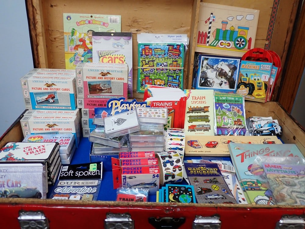 Child Puzzles/Card games/ stickers etc.: Wooden puzzles, History Cards, and Assorted items