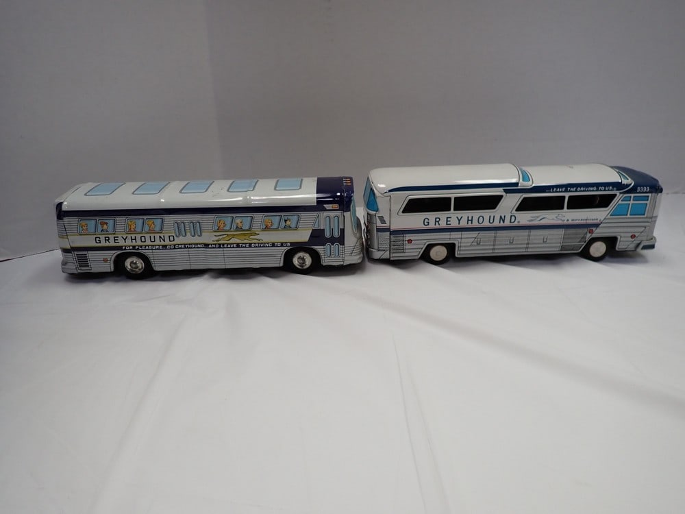 2 Greyhound Tin Friction Buses (1 of 6)