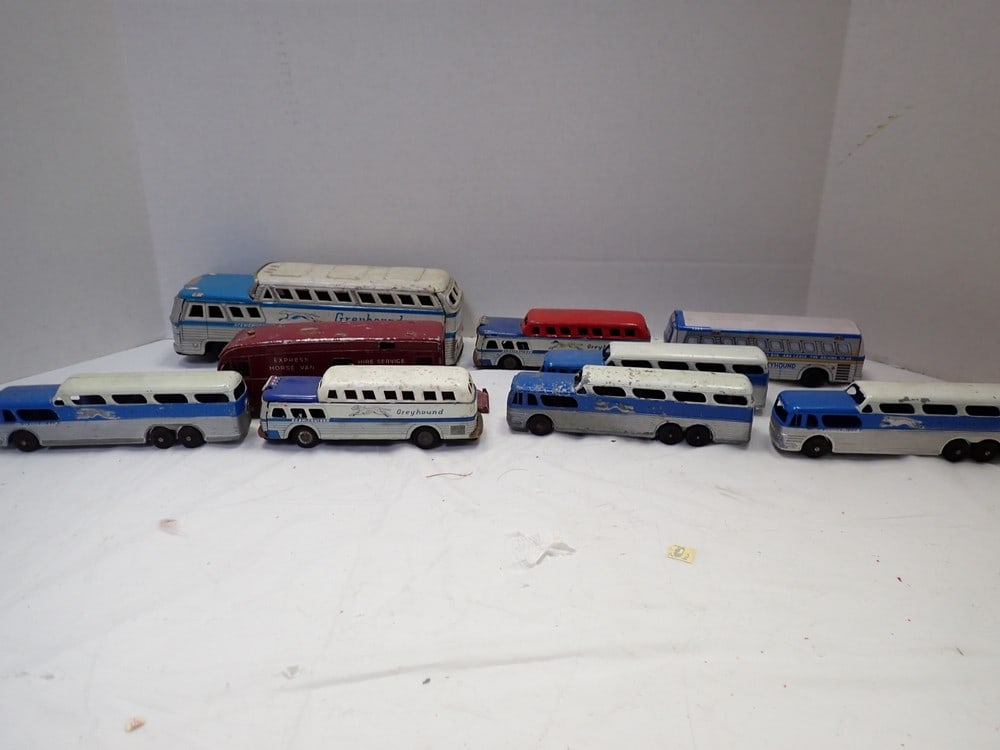 Tin & Metal Buses: 10" - 6 1/2" and also includes a horse van