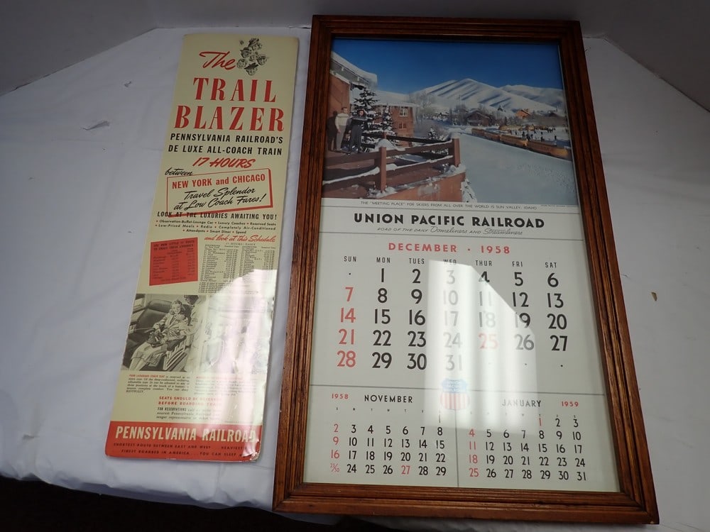 1958 Union Pacific Calendar P.R.R. Broadside: Calendar 1958/59 Frame 24 x 14;Broadside 21 x 16;Shrink wrapped w/ nail hole