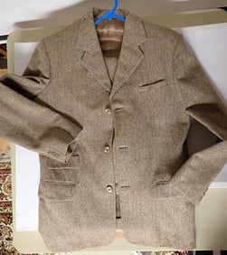 Tweed Stan Laurel coat & pants marked "Laurel" on inside pocket + tie