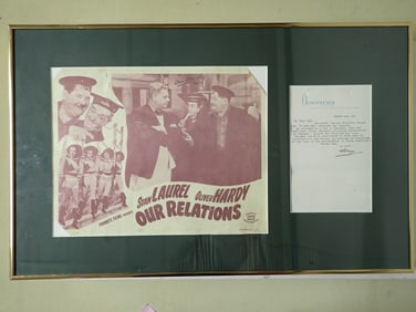 Laurel & Hardy "Our Relations" signed lobby card