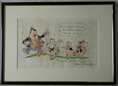 Walt Disney Drawing for Oliver Hardy 1930's Illustration