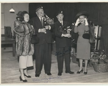 1947 Signed Laurel & Hardy With Wives Wire Photo