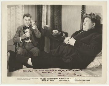 Laurel & Hardy Stan Laurel Signed "Saps at Sea"  movie still