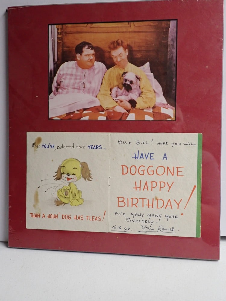 Stan Laurel Signed Display Piece with Greeting Card (1 of 4)