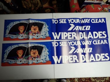 4 Laurel and Hardy Anco Wiper Blade Advertising Signs