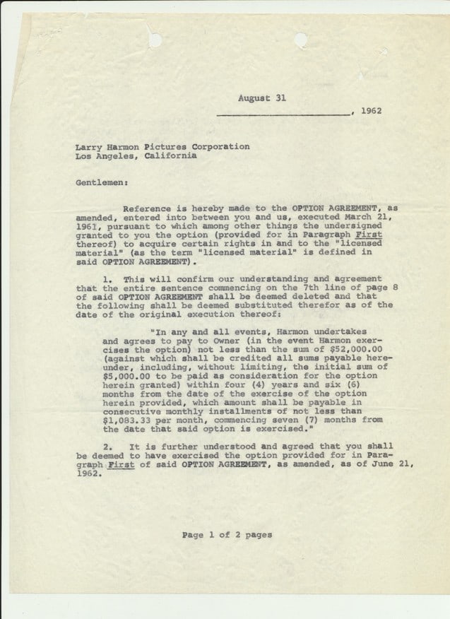 1962 Stan Laurel, Lucille & Harmon Signed Document (1 of 2)