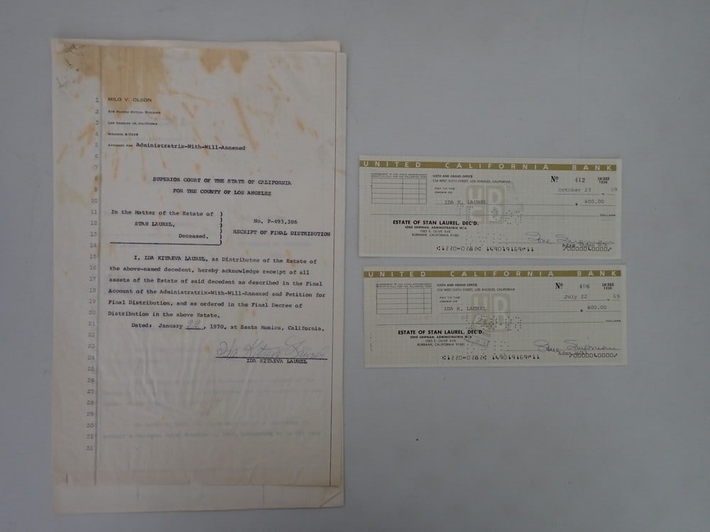 Stan Laurel Will Document and checks 1965 - 1970 (1 of 19)