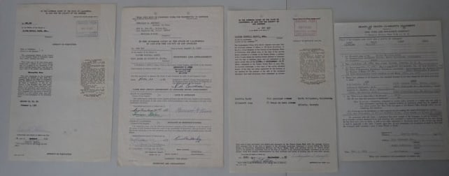 Oliver Hardy Estate Documents 1957 - 1959: New York Life Insurance $10,000 Insurance payment at his death. Estate Appraisers Document & Notice to Creditors, etc.