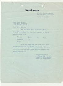 1939 Stan Laurel earning statement, 1940's checks