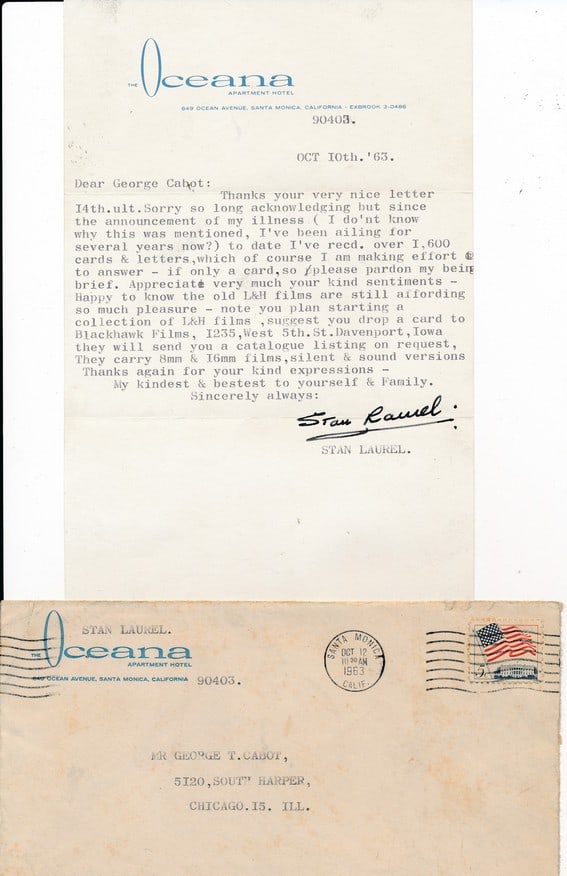 1963 Signed Stan Laurel Letter and Envelope (1 of 1)