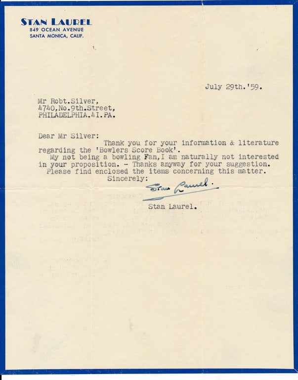1959 Stan Laurel Signed Letter (1 of 1)