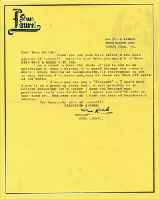 1960 Signed Stan Laurel Letter on Personal Letterhead