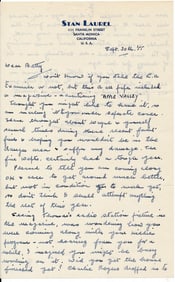 1955 Stan Laurel Handwritten & Signed Letter & COA