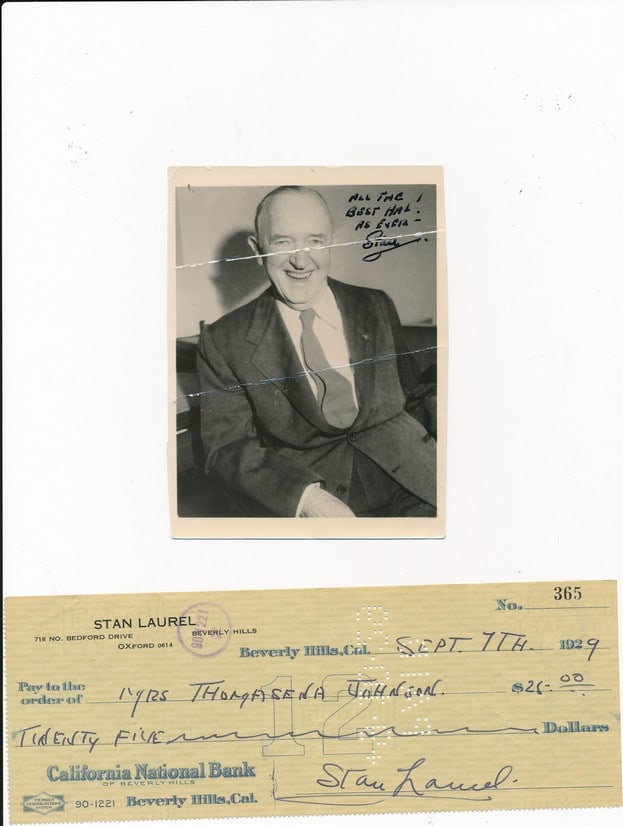 Stan Laurel Signed 1929 Check with Auction Certificate (1 of 3)